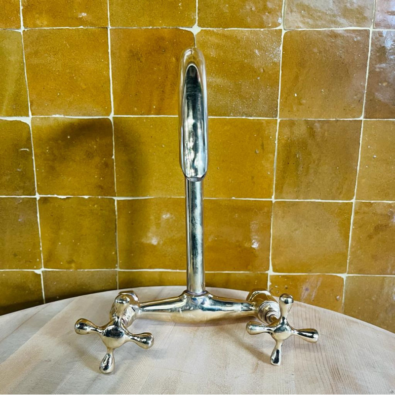 Robinet Artisanal Serpent - Fixation murale - Laiton Lisse H : 27 cm -