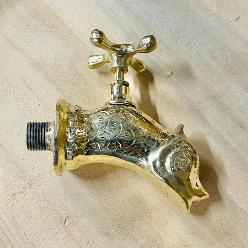 Robinet artisanal Poisson - Laiton ciselé - L : 8,5 cm -