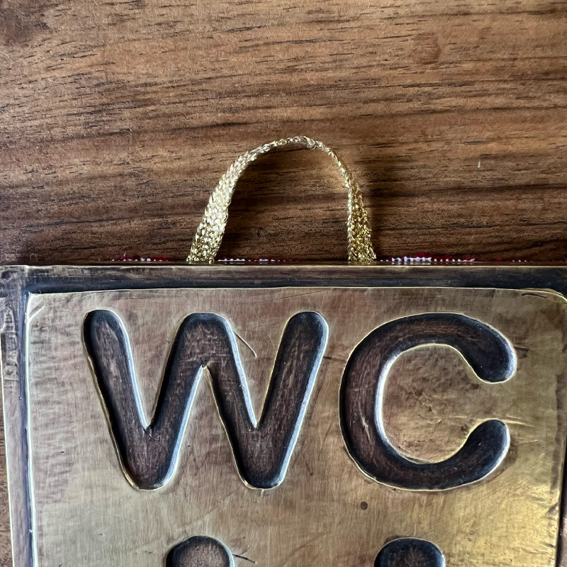 Plaque Décorative Artisanale - Laiton - WC Mixte - 15/12cm -