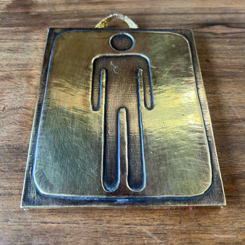Plaque Décorative Artisanale - Laiton - WC Homme - 12/10cm -