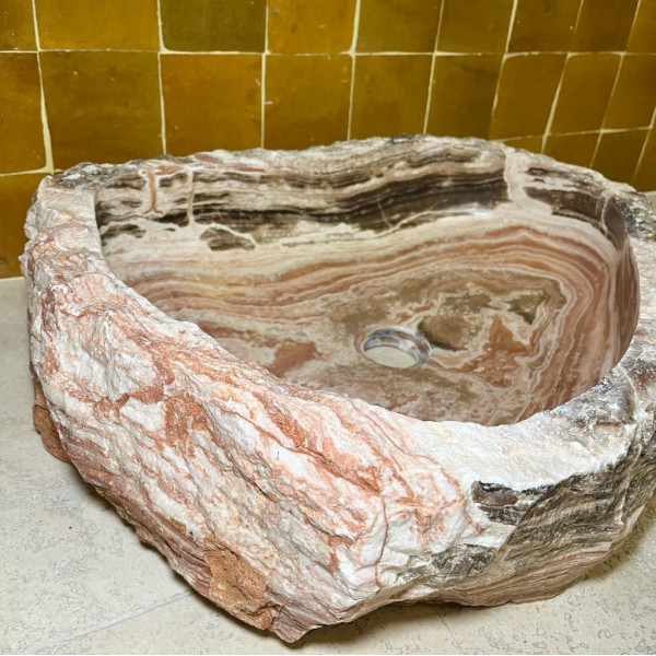 Vasque Marbre Naturelle Onyx - 50/50cm - Hauteur 14,5cm - Eclatée -