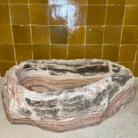 Vasque Marbre Naturelle Onyx - 50/50cm - Hauteur 14,5cm - Eclatée -