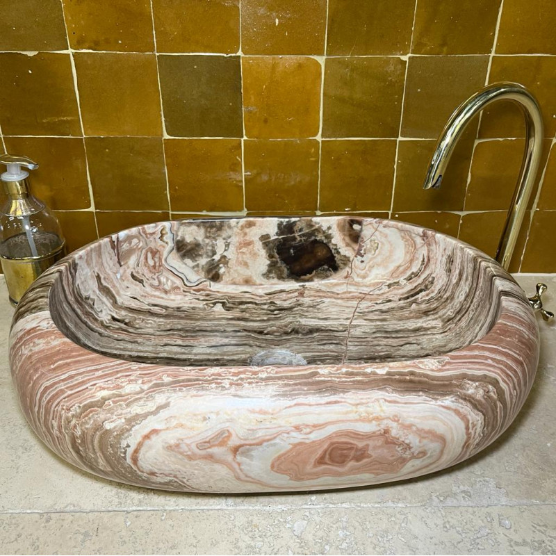 Vasque Marbre Onyx - 50/37cm - Hauteur 14,5cm - Bombée Lisse -