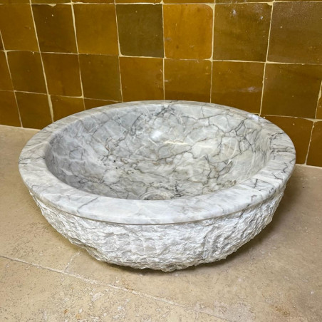 Vasque Marbre Blanc - ⌀ 40cm - Hauteur 12,5cm - Eclatée -