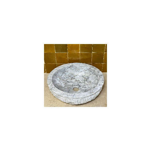 Vasque Marbre Blanc - ⌀ 40cm - Hauteur 12,5cm - Eclatée -