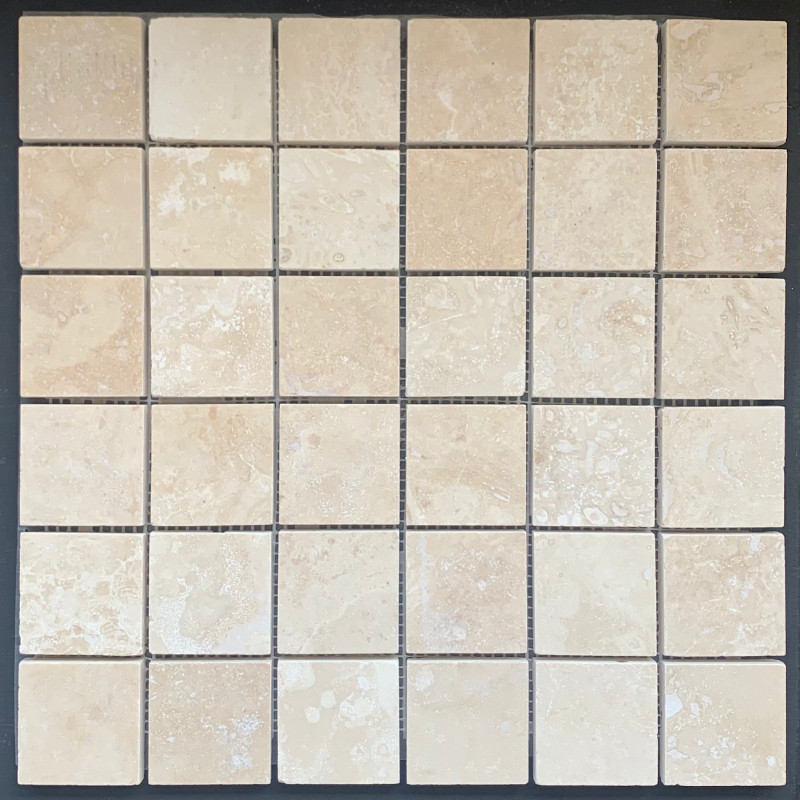 Faïence Travertin Premier choix Light Beige - 4,8 x 4,8cm - Épaisseur 10mm - Rebouchée & Adoucie -