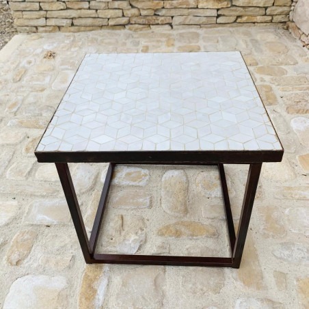 Table Basse - Zellige - Cube - Blanc - 50/50cm - Hauteur 43cm -