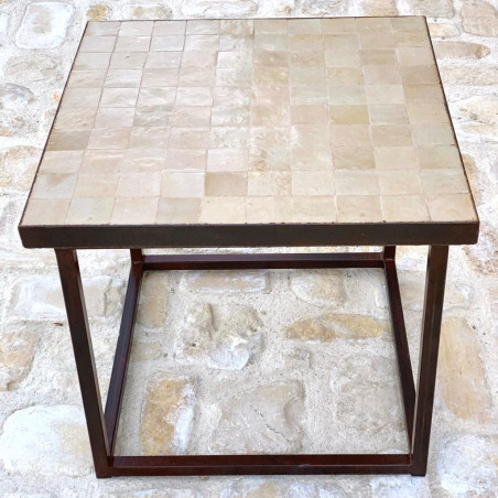 Table Basse - Zellige - Carré - Beige - 50x50cm - Hauteur 43cm -