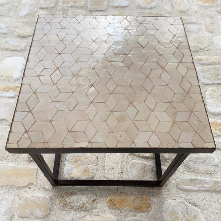 Table Basse - Zellige - Cube - Beige - 50/50cm - Hauteur 43cm -
