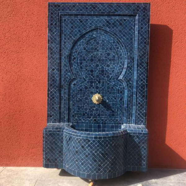 Fontaine Marocaine - Aladin - Bleu Glaz - 60/40cm - Pompe & Crachoir Laiton -