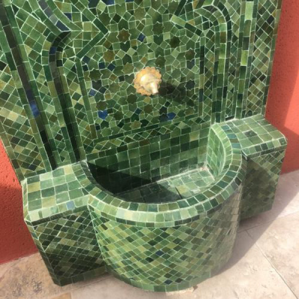 Fontaine Marocaine - Aladin - Vert Tamegroute - 120/80cm - Pompe & Crachoir Laiton -