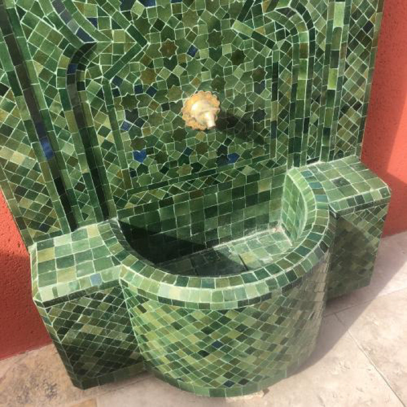 Fontaine Marocaine - Aladin - Vert Tamegroute - 100/60cm - Pompe & Crachoir Laiton -