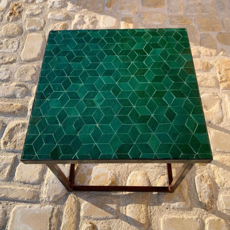Table Basse - Zellige - Cube - Vert Emeraude - 50/50cm - Hauteur 43cm -