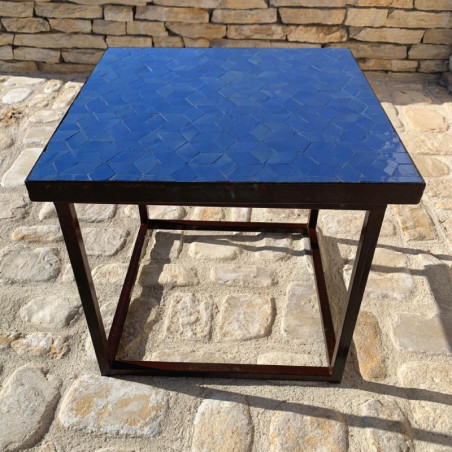 Table Basse - Zellige - Cube - Bleu Median - 50/50cm - Hauteur 43cm -
