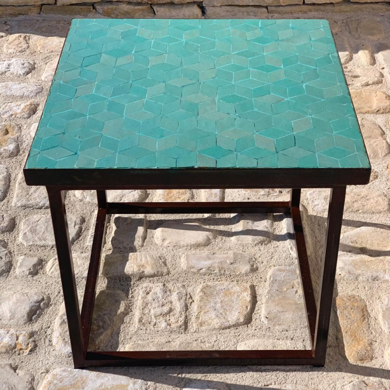 Table Basse - Zellige - Cube - Vert Menthe - 50/50cm - Hauteur 43cm -
