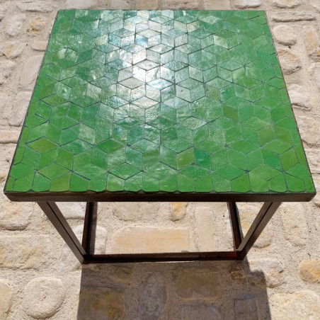 Table Basse - Zellige - Cube - Vert Pomme - 50/50cm - Hauteur 43cm -