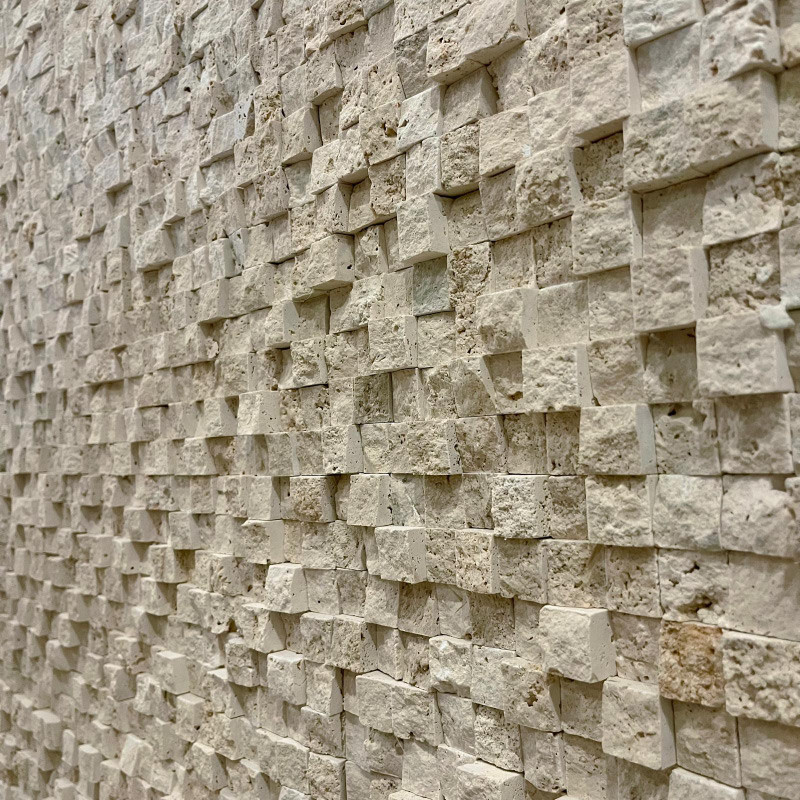 Parement Travertin - Filet Résiné - Premier choix Light - 2,5 / 2,5cm - 2cm - Eclaté -