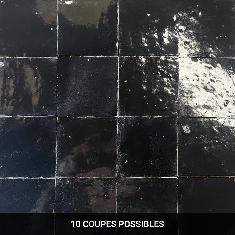 Carrelage - Véritable Zellige de Fès - Noir Brillant -
