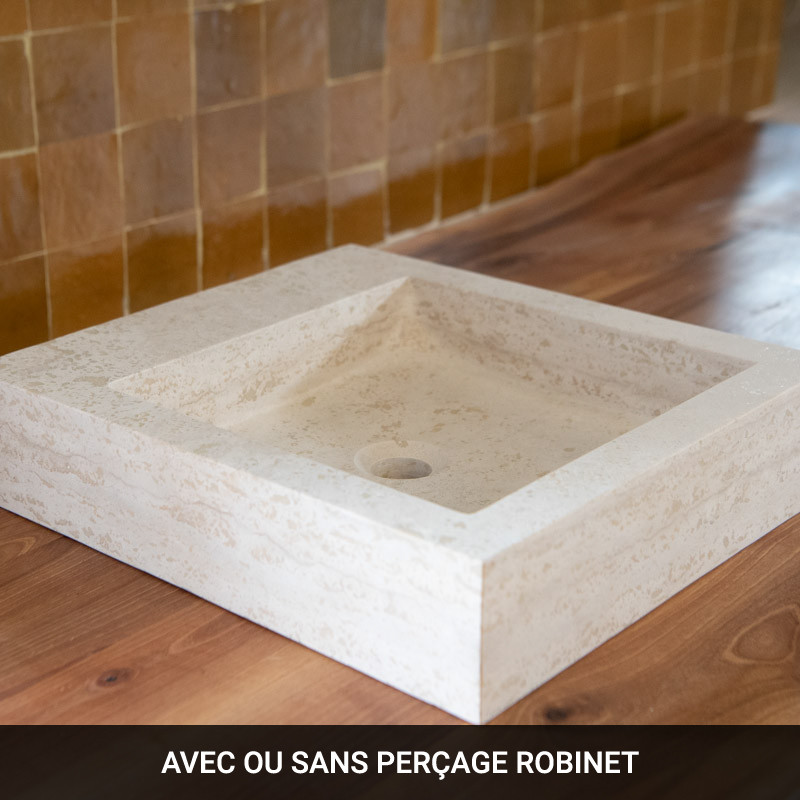 Vasque Travertin Beige - 40 x 45 cm - Hauteur 10cm - Lisse -