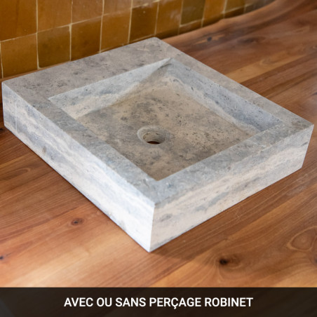 Vasque à poser Travertin Silver - 40x45x10cm - Bord droit - Lisse -