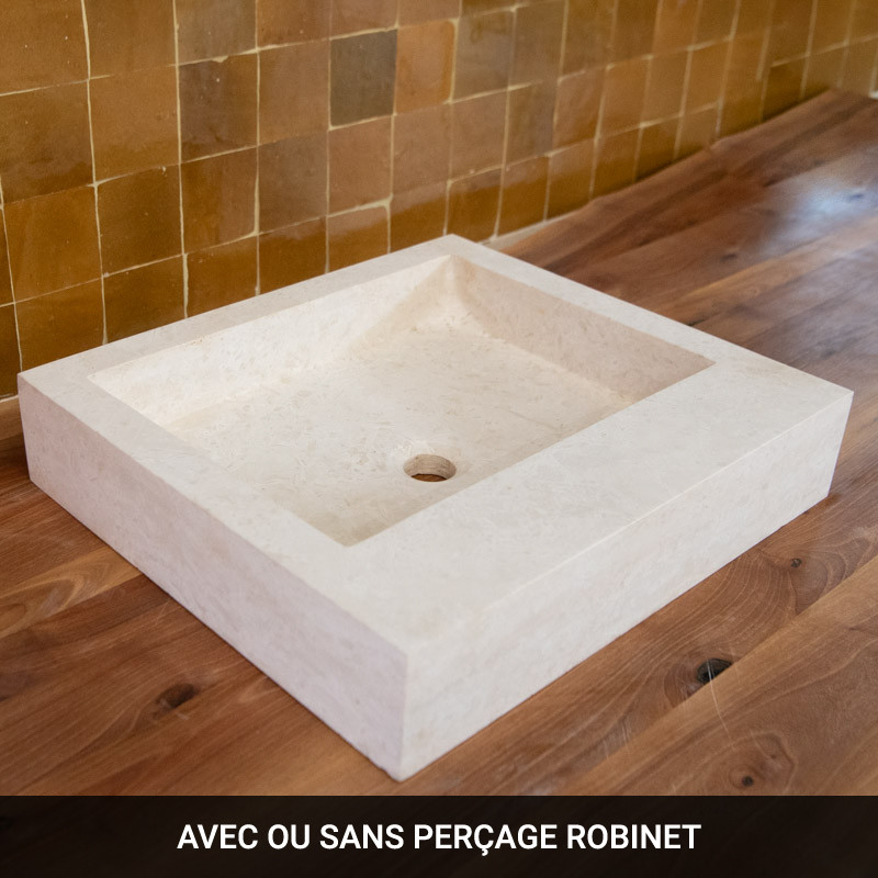 Vasque Travertin Beige - 50 x 45 cm - Hauteur 10cm - Lisse -