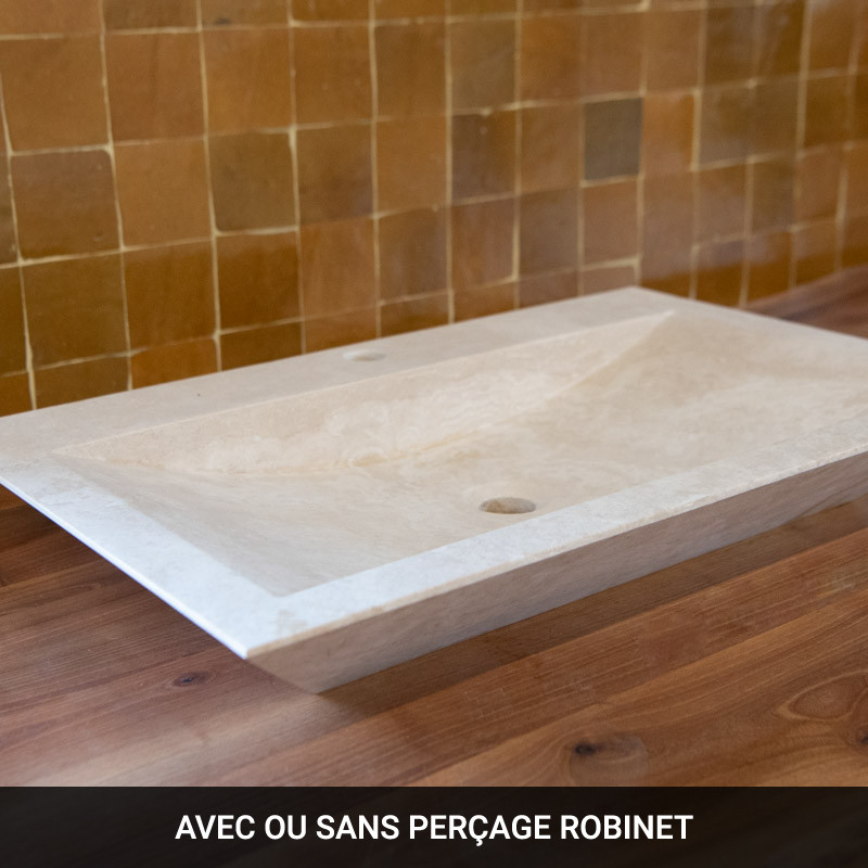 Vasque Travertin Beige - 70 x 45 cm - Bord biseauté - Hauteur 10cm -