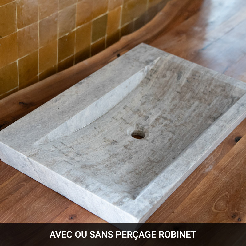 Vasque Travertin Silver - 70x 45 cm - Bord biseauté - Hauteur 10cm - Lisse -