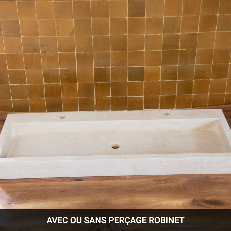 Vasque Travertin Beige - 120 x 45cm - Hauteur 10cm - Bord droit -