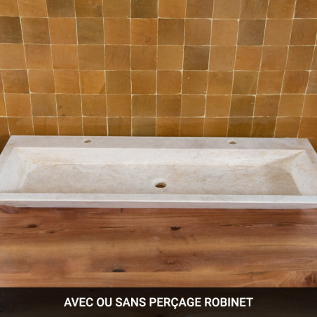 Vasque Travertin Beige - 120 x 45 cm - Bord biseauté - Hauteur 10cm - Lisse -