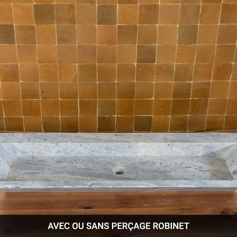 Vasque à poser Travertin Silver - 120x45x10cm - Bord biseauté Fin - Lisse -