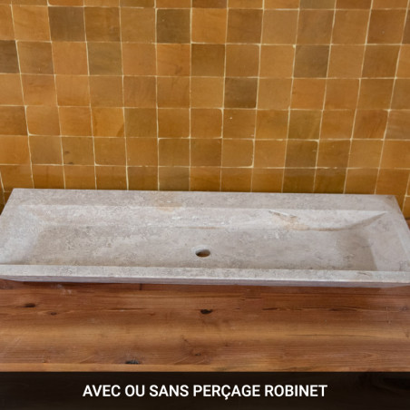 Vasque Travertin Noce - 120 x 45cm - Bord biseauté - Hauteur 10cm - Lisse -