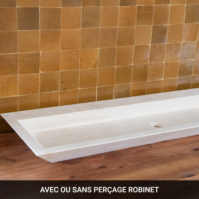 Vasque Travertin Beige - 140 x 45 cm - Bord biseauté - Hauteur 10cm - Lisse -
