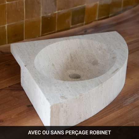 Vasque Angle Travertin Beige - 45/45cm - Hauteur 10cm - Lisse -