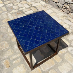 Table Basse - Zellige - Ecaille - Bleu Majorelle - 50x50cm - Hauteur 43cm -