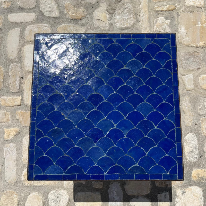 Table Basse - Zellige - Ecaille - Bleu Majorelle - 50/50cm - Hauteur 43cm -