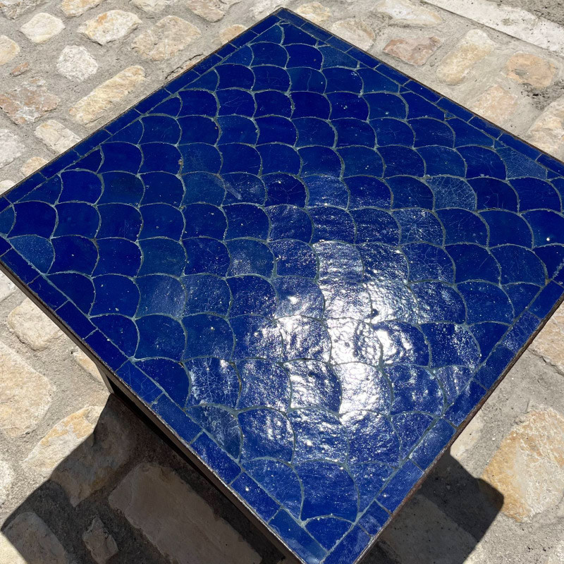 Table Basse - Zellige - Ecaille - Bleu Majorelle - 50/50cm - Hauteur 43cm -