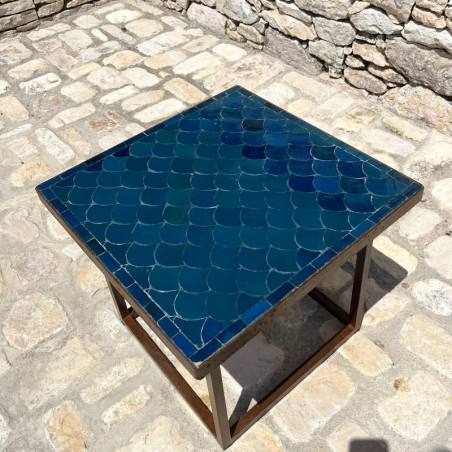 Table Basse - Zellige - Ecaille - Bleu Glaz - 50/50cm - Hauteur 43cm -
