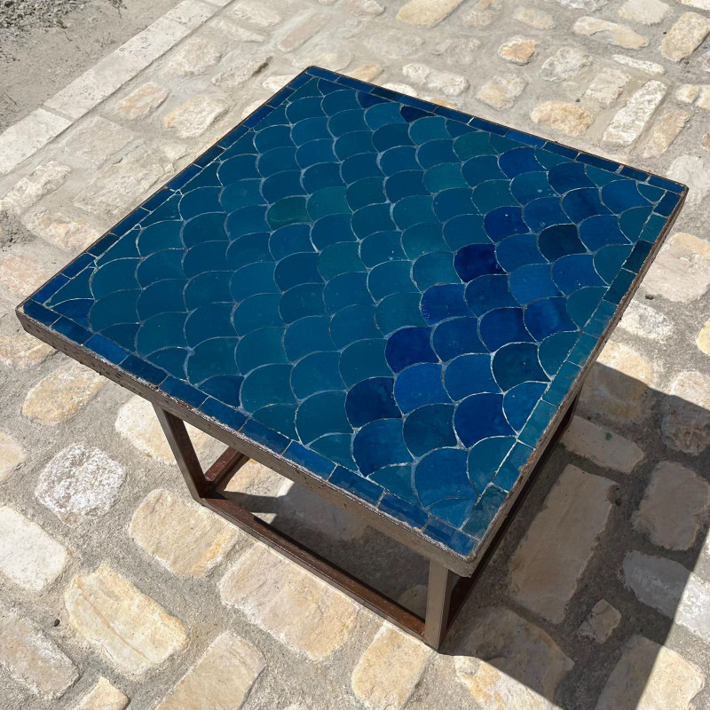 Table Basse - Zellige - Ecaille - Bleu Glaz - 50/50cm - Hauteur 43cm -