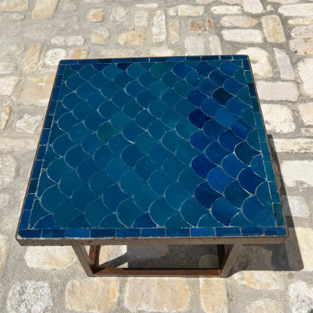 Table Basse - Zellige - Ecaille - Bleu Glaz - 50/50cm - Hauteur 43cm -