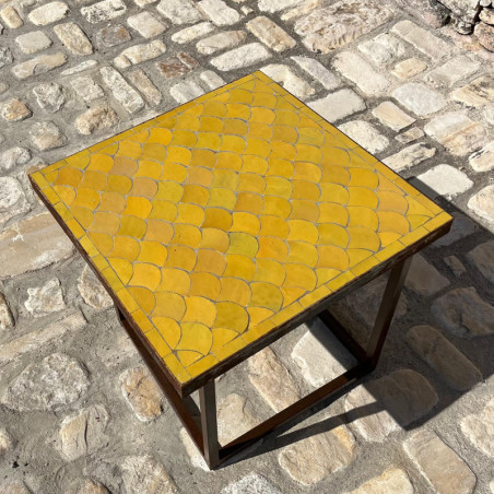 Table Basse - Zellige - Ecaille - Jaune - 50/50cm - Hauteur 43cm -