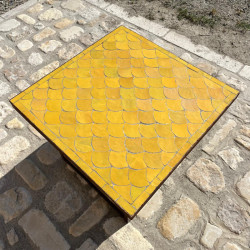 Table Basse - Zellige - Ecaille - Jaune - 50x50cm - Hauteur 43cm -