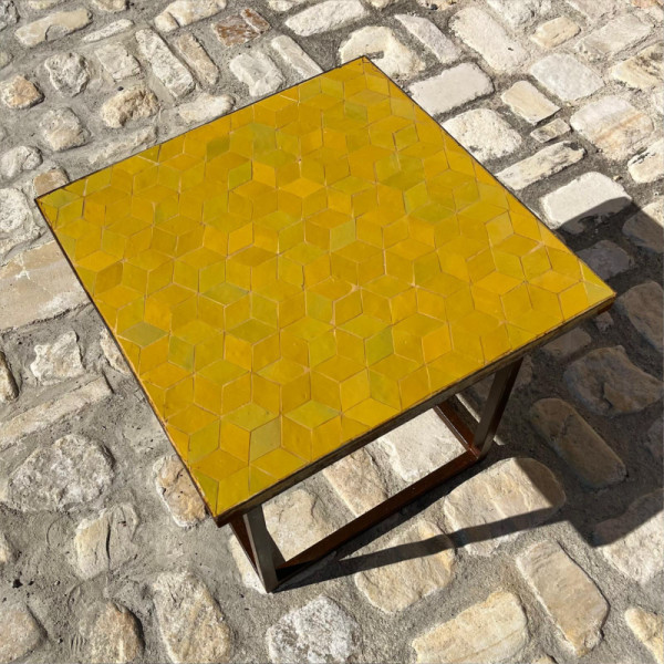 Table Basse - Zellige - Cube - Jaune - 50x50cm - Hauteur 43cm -