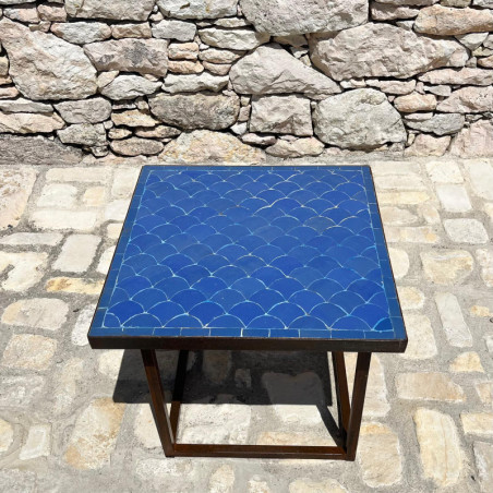 Table Basse - Zellige - Ecaille - Bleu Median - 50/50cm - Hauteur 43cm -