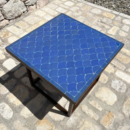 Table Basse - Zellige - Ecaille - Bleu Median - 50/50cm - Hauteur 43cm -