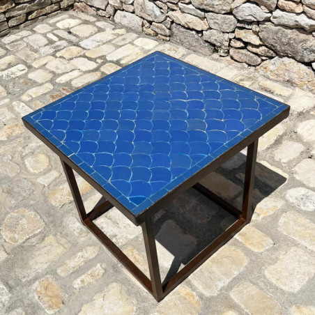 Table Basse - Zellige - Ecaille - Bleu Median - 50/50cm - Hauteur 43cm -