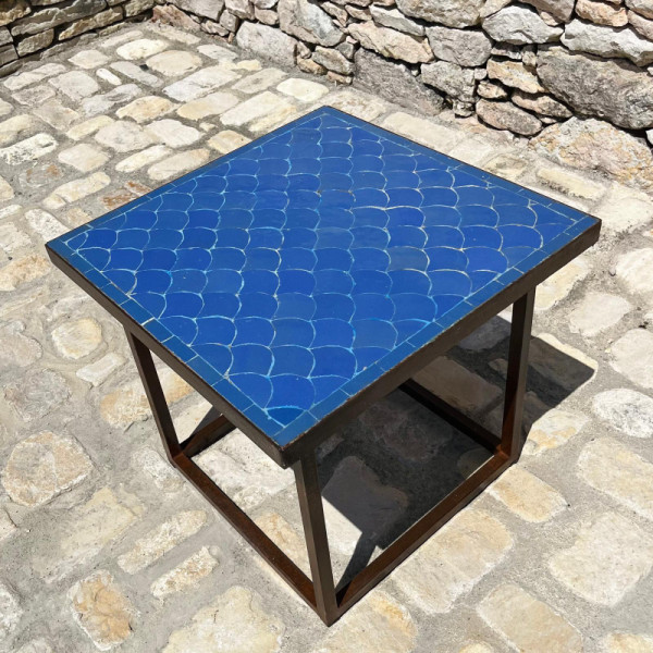 Table Basse - Zellige - Ecaille - Bleu Median - 50x50cm - Hauteur 43cm -
