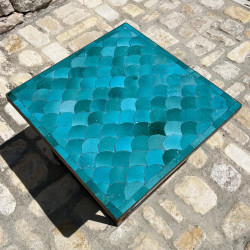 Table Basse - Zellige - Ecaille - Vert Siam - 50x50cm - Hauteur 43cm -