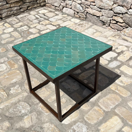 Table Basse - Zellige - Ecaille - Vert Menthe - 50/50cm - Hauteur 43cm -