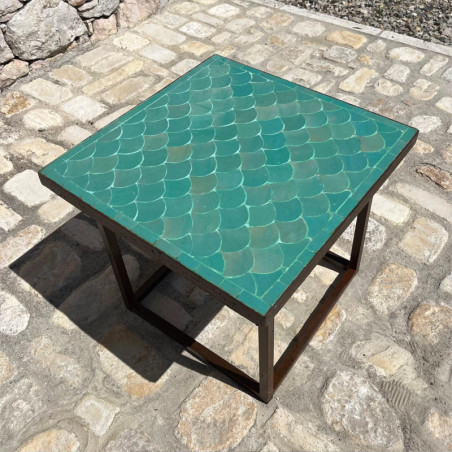 Table Basse - Zellige - Ecaille - Vert Menthe - 50/50cm - Hauteur 43cm -