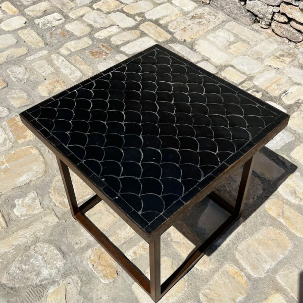 Table Basse - Zellige - Ecaille - Noir - 50x50cm - Hauteur 43cm -